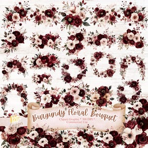 Clipart bouquet de fleurs Bordeaux : 120+ Clipart fleur aquarelle Bordeaux, Png fleur rouge, Clipart floral Bordeaux, aquarelle de Roses rouges