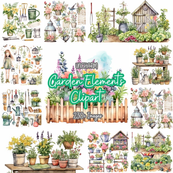 230+ Watercolor Garden Elements Clipart: Etsy Clipart Bundl, High-Quality PNG, instantdownload, Card Making, Digital Paper, Free 3 Clipart