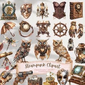 90+ Steampunk Clipart Bundle | High-Quality PNG, Digital Paper, Steampunk Elements, Steampunk PNG, Steampunk Decor, Commercial Use
