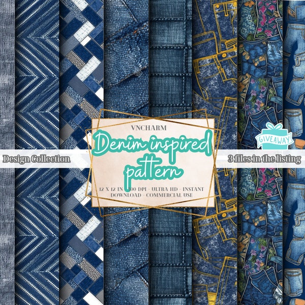 80+ Seamless Denim Inspired Repeat Pattern (4K, Ultra HD, 4096 x 4096 Px) - Free 3 Files 12x12" 300 DPI Instant Download Commercial Use