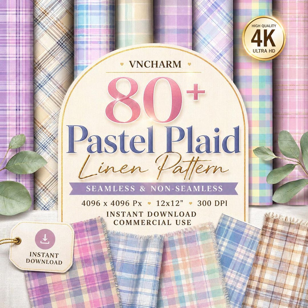 80+ Pastel Plaid Digital Paper Bundle, Seamless & Non Seamless Linen ...