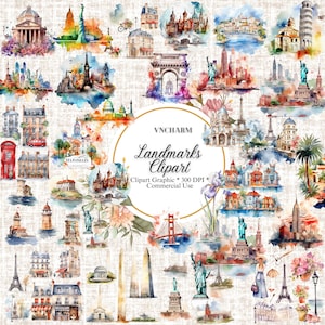 Cityscape Clipart -230+ landmarks clipart, Eiffel tower png, colosseum clipart, big ben clipart, Paris clipart, world landmark, travel