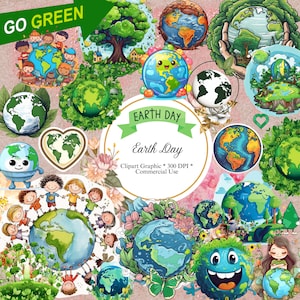 Más de 430 imágenes prediseñadas del Día Mundial de la Tierra: paquete de imágenes prediseñadas de Etsy, PNG de alta calidad, descarga instantánea, creación de tarjetas, papel digital, apoyo a la concienciación sobre la Tierra,