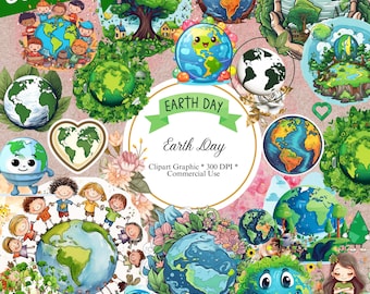 430+ World Earth Day Clipart: Etsy Clipart Bundle, High-Quality PNG, instant download, Card Making, Digital Paper, earth awareness support,