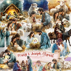 270+ Mary and Joseph Clipart | Biblical Characters clipart Watercolor Bible People Whimsy Christian Holiday Christmas PNG Jesus
