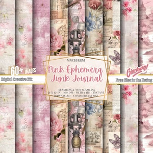 60+ Pink Ephemera Digital Paper, digital paper, instant download vintage scrapbook paper, shabby old paper textures, printable backgrounds