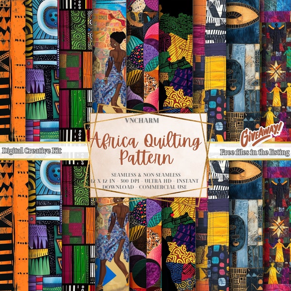 16 Africa Quilting Seamless & Non-seamless Pattern (4K, Ultra HD, 4096 x 4096 Px) Printable Paper, 12x12" 300 Dpi Instant Download