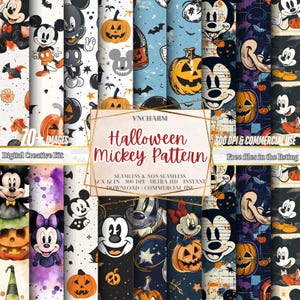 70+ Halloween Mickey Digital Paper, Digital Paper Print Mickey Pattern Seamless Pattern Repeat Sublimation Design Minnie Retro Halloween