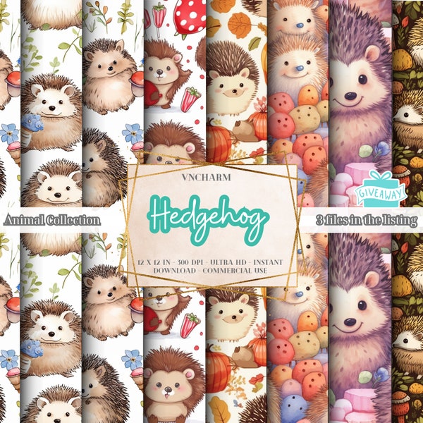 80+ Hedgehog Seamless Pattern - Digital Papers 12x12" 300 Dpi Instant Download Commercial Use - Seamless Background
