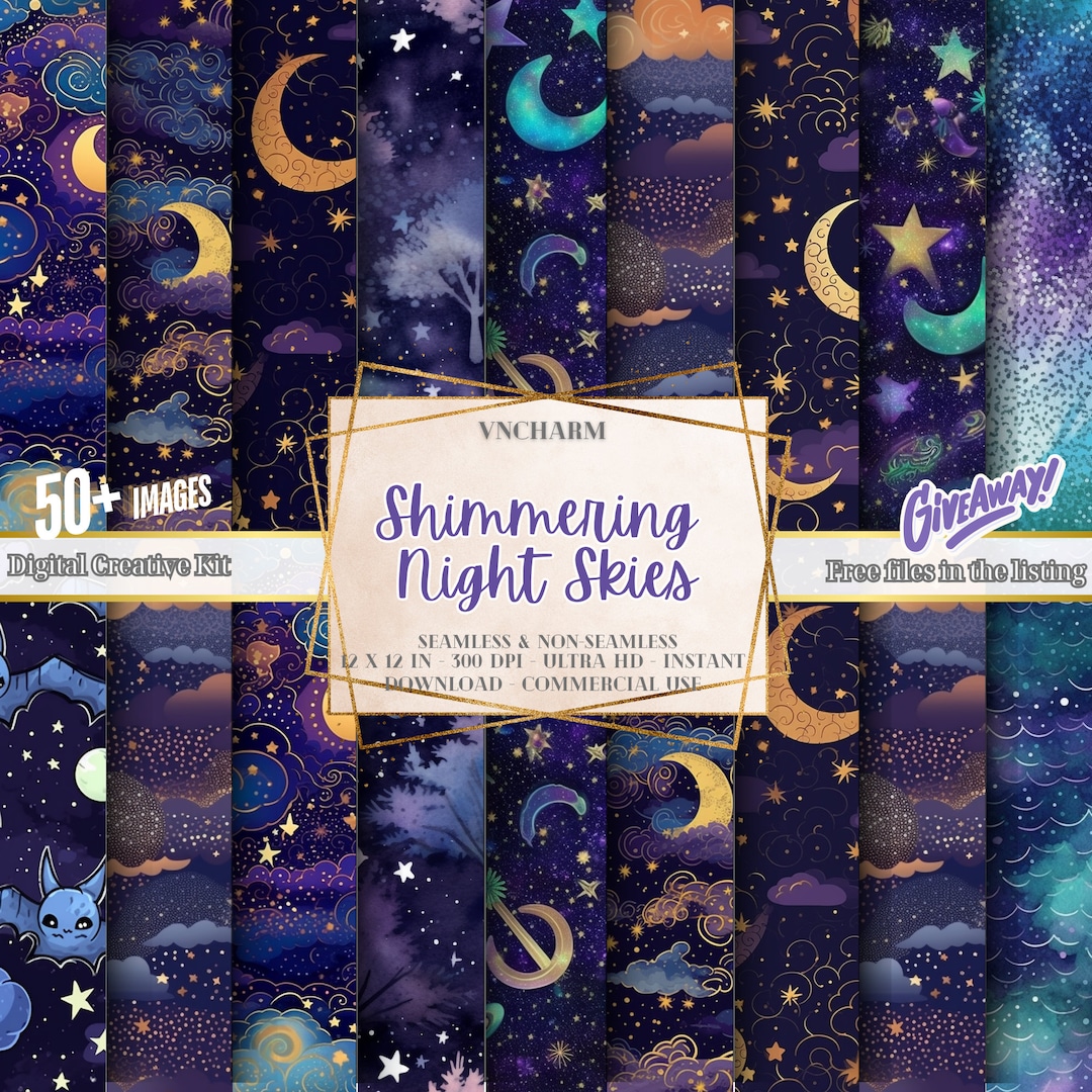 50+ Seamless Shimmering Night Skies Digital Paper | Galaxy Stars ...