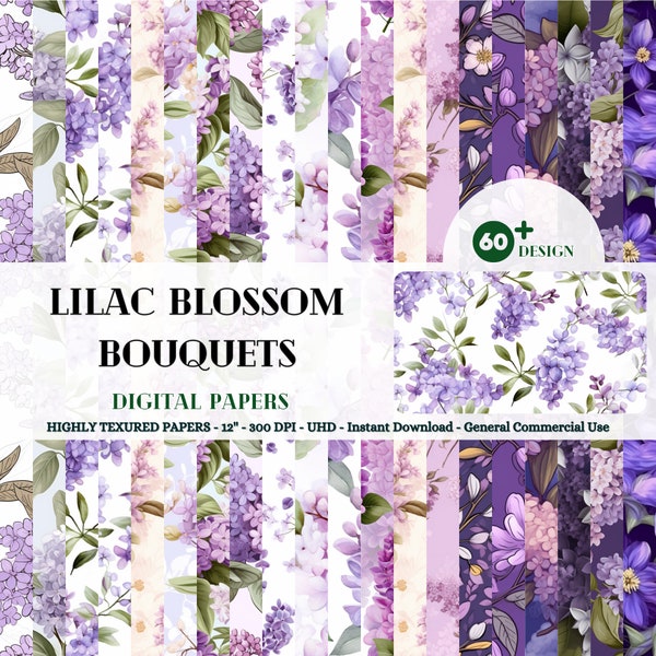 60+ Seamless Lilac Floral Repeat Pattern (4K, Ultra HD, 4096 x 4096 Px) - Free 3 Files 12x12" 300 DPI Instant Download Commercial Use