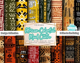 65+ Seamless African Colorful Mud Cloth Pattern (4K, Ultra HD, 4096 x 4096 Px) - Free 3 Files 12x12&quot; 300 Dpi Instant Download Commercial Use