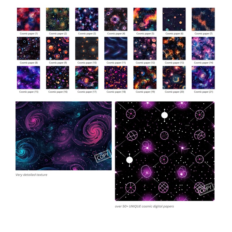 50 Seamless COSMIC Repeateable Pattern Digital Paper Pack, Commercial ...