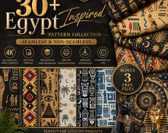 30+ Ancient Egypt Seamless Pattern Bundle, Egyptian Digital Paper 12x12, Hieroglyph Texture TIFF, 4K Instant Download