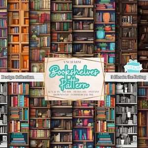 90+ Nahtlose Bücherregale Muster (4K, Ultra HD, 4096 x 4096 Px) - Kostenlose 3 Dateien 12x12 &quot;300 Dpi Sofortiger Download Kommerzielle Nutzung