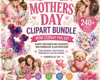 Muttertag Clipart Bundle 240+, Mom Clipart PNG Set, glückliche Muttertag Grafiken, Mutterschaft Illustrationen, Kartenherstellung, kommerzielle Nutzung