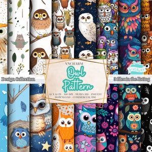 60+ Woodland Owl Seamless Pattern Digital Paper Pack -Digital Papers 12x12&quot; 300 Dpi Instant Download Commercial Use, Commercial Use
