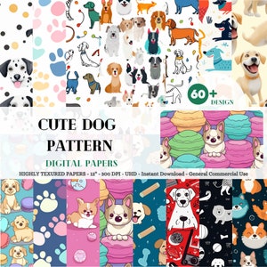 60+ Cute Dogs Seamless Pattern Digital Paper Pack - Digital Papers 12x12&quot; 300 Dpi Instant Download Commercial Use, Commercial Use
