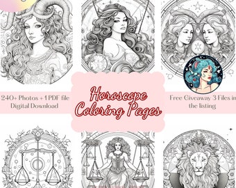 240+ Astrology coloring, zodiac signs coloring pages, adult coloring pages, zodiac coloring, coloring book, horoscope, printable