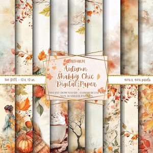 30 Calm Shabby Chic Scrapbooking Papers | 12x12” Digital Backgrounds | Autumn & Fall Digital Paper | Instant Download Junk Journal Scrapbook