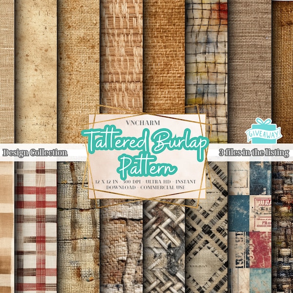 95+ Tattered Burlap Seamless Pattern (4K, Ultra HD, 4096 x 4096 Pixel) - Free 3 Files 12x12" 300 Dpi Instant Download Commercial Use