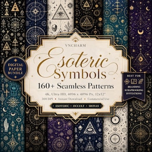 160 Esoteric Symbols Seamless & Non-seamless Pattern, Occult Digital Paper 4K PNG, Alchemy Astrology Tarot Backgrounds, Gothic Texture