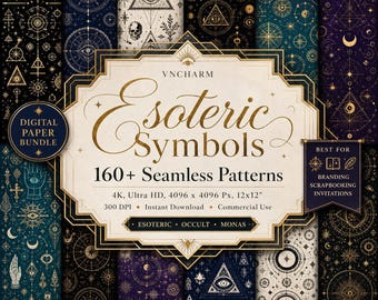 160 Esoteric Symbols Seamless & Non-seamless Pattern, Occult Digital Paper 4K PNG, Alchemy Astrology Tarot Backgrounds, Gothic Texture