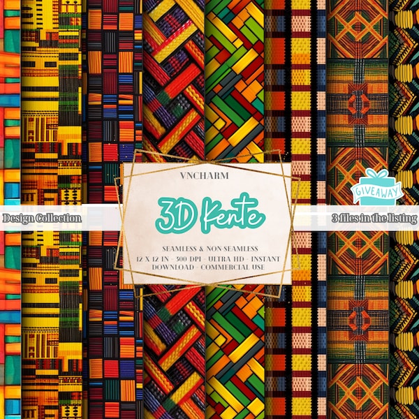 African 3D Kente Seamless Pattern (4K, Ultra HD, 4096 x 4096 Px) - 40 design, 12x12" 300 DPI Instant Download Commercial Use