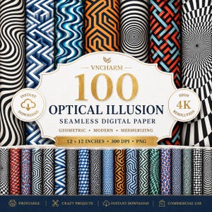 100+ Optical Illusion Patterns, 4K PNG Geometric Digital Papers