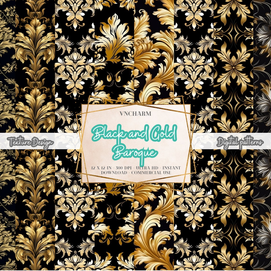 50 Black Gold Damask Texture 4K, Distressed, 4096 X 4096 Pixels, PNG ...