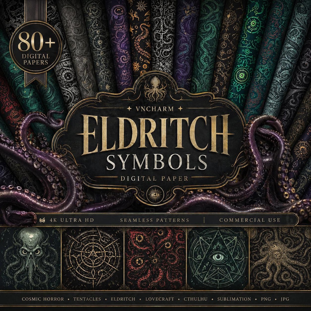Eldritch Patterns Eldritch Symbols Digital Paper Bundle | Cosmic Horror PNG, Lovecraft ...
