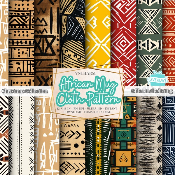 Plus de 110 modèles sans couture en tissu de tasse africain (4K, Ultra HD, 4096 x 4096 Px) - 3 fichiers gratuits 12x12" 300 Dpi Téléchargement instantané Utilisation commerciale