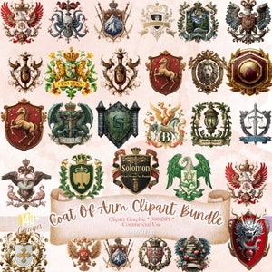 Clipart de brasão: mais de 140 clipart de brasão, clipart de heráldica, brasão, clipart medieval, brasão real, brasão de família, download instantâneo