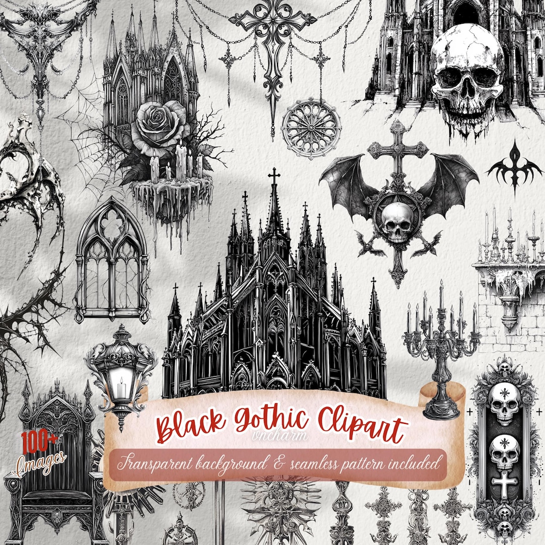 Black Gothic Clipart | 100+ Black and White Gothic, Skull, Arch, Castle ...