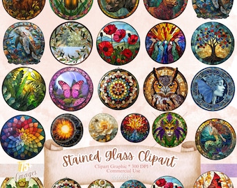 Stain Glass Clip Art: 75+ Stain Glass Clip Art, Stained Glass Animal, Commercial Use, Digital Download, Clipart PNG, stained glass png