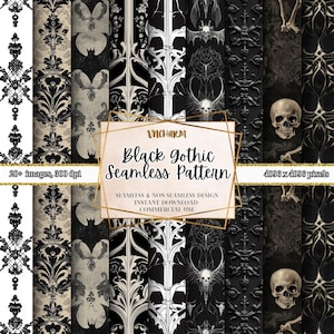 22+ Seamless Black Gothic Pattern -4K, Ultra HD, 4096 x 4096 Px, 12x12&quot; 300 DPI, Fabric Print, Dark Art, Instant Download Commercial Use