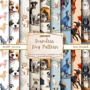 15+ Seamless Cute Dog Pattern Digital Papers – Sublimation & Print Backgrounds 12x12&quot;, 300 DPI, Instant Download, Commercial Use
