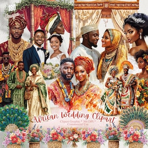 Oltre 180 Clipart di matrimoni africani / PNG, 4-5" / HD 1024x1024 / Amore di coppia nera, tradizionale e moderno / Sublimazione, Diari, download immediato