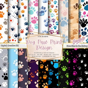 60+ Dog Paw Print Seamless & non-seamless Digital Paper (4K, UHD) 12x12&#39;, 300 DPI, instant download, commercial use, Commercial Use