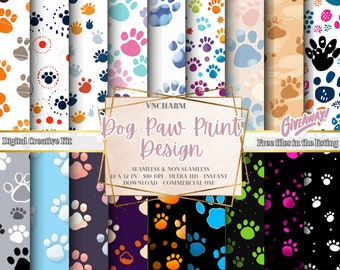 60+ Dog Paw Print Seamless & non-seamless Digital Paper (4K, UHD) 12x12', 300 DPI, instant download, commercial use, Commercial Use