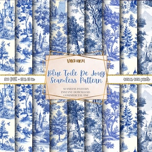 25+ French Blue Toile De Jouy Seamless Pattern (4K, Ultra HD, 4096 x 4096 Px)  300 Dpi Instant Download Commercial Use