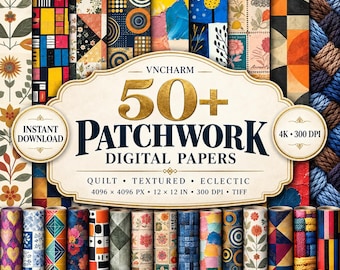 50+ Patchwork Digital Papers, Seamless & Non-Seamless Quilt-Inspired TIFF Patterns, 4096px