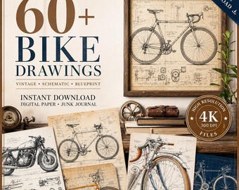 60種類以上のビンテージ自転車設計図PNG | 自転車回路図デジタルペーパー、ジャンクジャーナルエフェメラ、レトロスクラップブック印刷可能ダウンロード