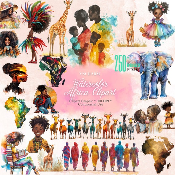 African clipart: 230+ Watercolor Africa Clipart, africa png, african tribal art,  safari clipart, black clipart, black history month