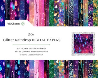 50+ Seamless GLITTER RAINDROP Digital Paper PackDigital Papers 12x12" 300 Dpi Instant Download Commercial Use