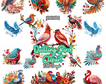 230+ Quilling Bird Clipart -Etsy Clipart Bundle, High-Quality PNG, instant download, Card Making, Digital Paper, Bird Art Printable