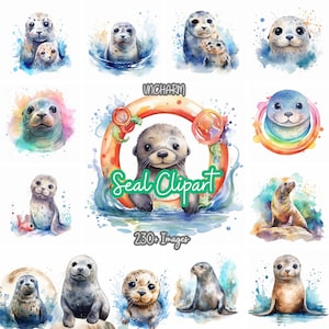 230+ Watercolor Seal Clipart -Etsy Clipart Bundl, High-Quality PNG, instantdownload, Card Making, Digital Paper, Seal Art Printable