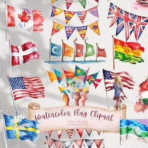Aquarell Flagge Clipart: 380+ Flaggen Clipart, Country Flaggen Clipart, png Flaggen der Welt, Flaggen png Grafiken, Scrapbooking Foto
