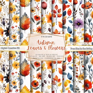 Herbstblätter und Blumen nahtloser digitaler Papierdruck, Herbst-nahtlose Muster wiederholen Sublimationsdesign-Tapeten-Hintergrund-nahtlose Blätter