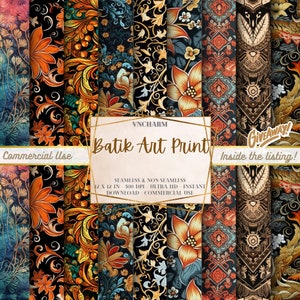 Batiks Art: 50 Batik Art Print seamless & non-seamless pattern (4K, Ultra HD, 4096 x 4096 px) 12x12&quot; 300 Dpi Instant Download Commercial Use